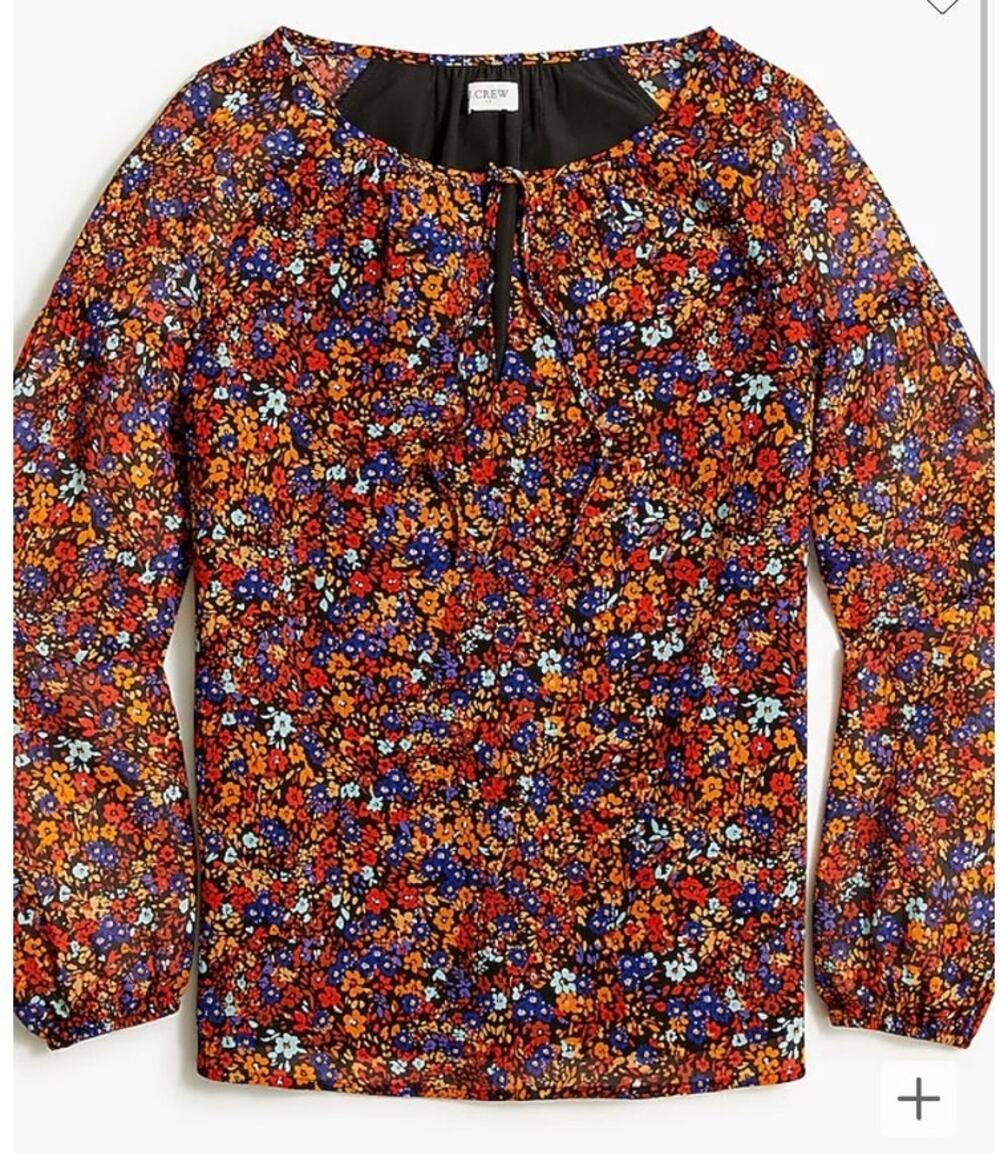 J. Crew Floral Crinkle Peasant Blouse XS Fall Boho Chic Long Sleeve Cottagecore